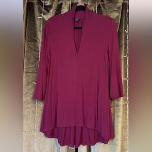 Premise V-Neck 3/4 Sleeve Tunic Top - Burgundy Wine